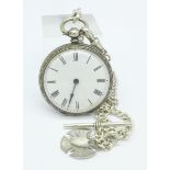 A silver fob watch and double Albert with fob