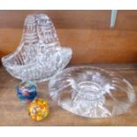 A large glass basket,