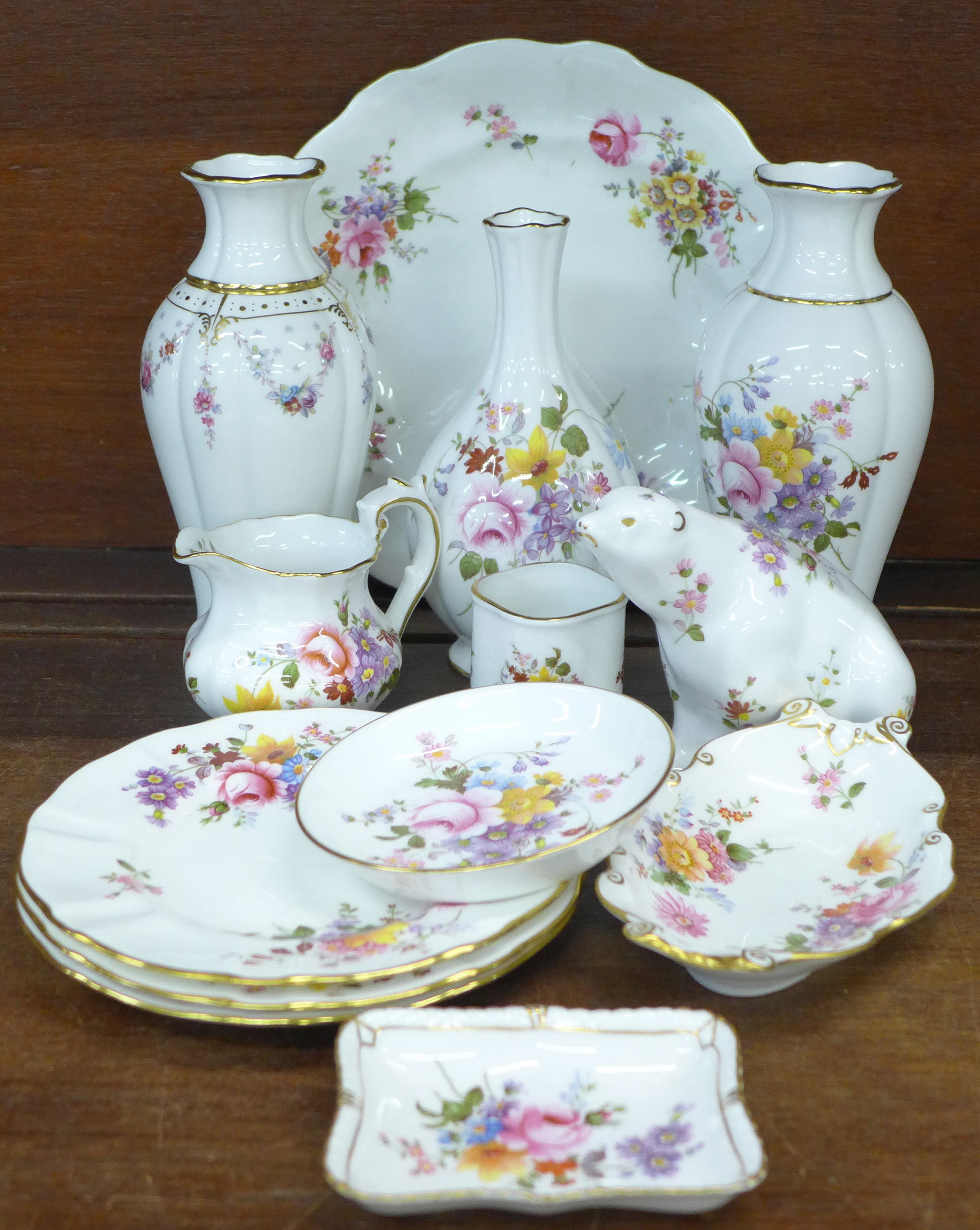 Royal Crown Derby Derby Posies china and an Antoinette vase, second,