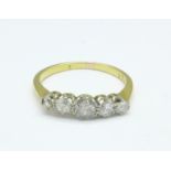 An 18ct gold, five stone diamond ring, hallmark worn, 2.