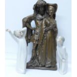 A Marcus Designs figure of a medieval man and woman and two Lladro figures