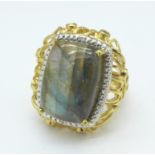 A silver gilt ring set labradorite, iolite and diamond accents,