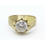 A 9ct gold and white stone set solitaire ring, 4g,