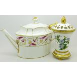 A Royal Crown Derby 'Princess' tea pot, A1281, second and a Spode pot pourri, Dipteracanthus,