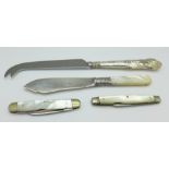 Two mother of pearl penknives,