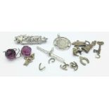 A silver name brooch, Edna, T-bar, etc.