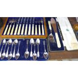 Three cased sets of flatware including fish knives and forks,