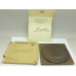 A death plaque, William Holliday, with delivery envelope,