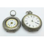 Two silver fob watches