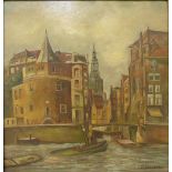 Flemish School, canal scene, oil on panel, indistinctly signed, 52 x 50cms,