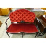 A mahogany and upholstered salon settee (breaks to back)