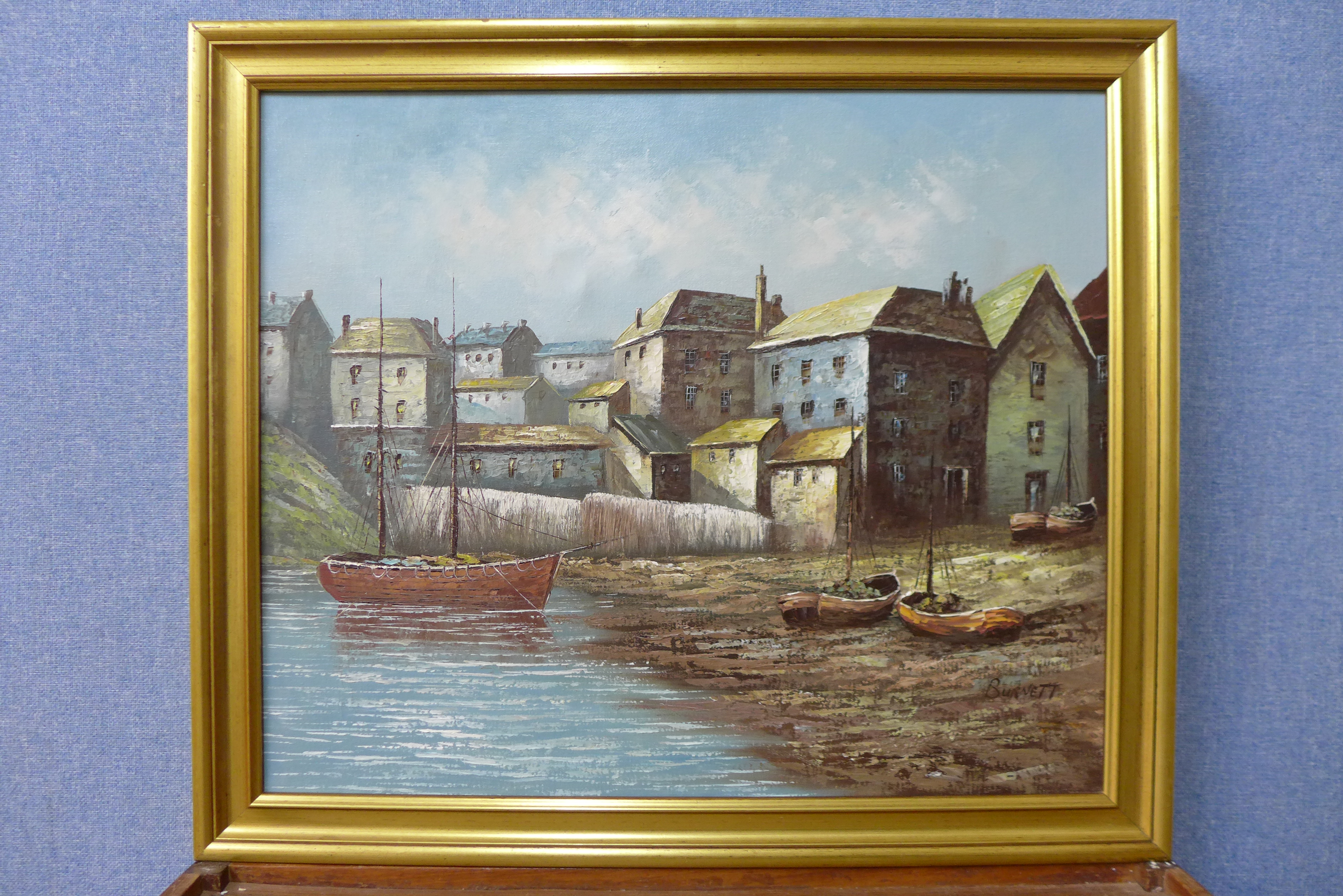 * Burnett, harbour landscape, oil on canvas, 50 x 60cms, - Image 2 of 2