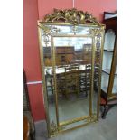 A large French style crested gilt framed mirror, 185 x 92cms,