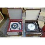 A vintage Decca Capri record player and a vintage HMV record player