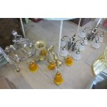 Two pairs of chandeliers and another (including spare shades)