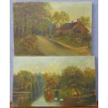 Three English School oil paintings, landscapes,