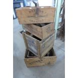 Two advertising crates and three trugs