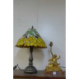 A Tiffany style table lamp and one other lamp base