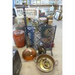 A copper jam pan, a copper warming pan, fire guard, etc.