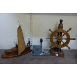 Two ship table lamps and another