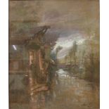 Henri Prost, rainy landscape, watercolour and gouache, 55 x 45cms,