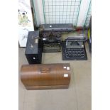 Two typewriters and a Singer sewing machine
