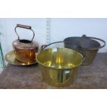 Two Victorian brass jam pans,