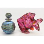 Two pieces of Isle of Wight glass, a fish and a scent bottle,