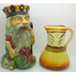 A Myott 'pinchnose' jug and a Shorter & Son character jug,