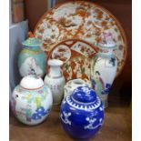 Oriental vases, ginger jars, Kutani charger and dish, etc.