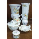 Seven items of Aynsley china including three vases and a jug,