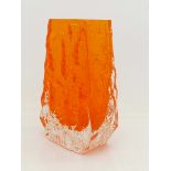 A Whitefriars tangerine coloured glass bark vase,