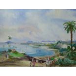 North African School (early 20th Century), naval port, oil on board, framed, 60cm x 46cm