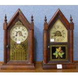 Two 19th Century American Jerome & Co. mahogany alarm steeple shelf clocks