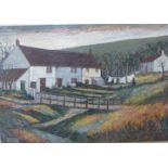 Maggie Taylor, rural Lancashire landscape, oil on board, framed, 61cm x 43cm