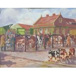 Walter Willbond, Cattle Market, Nottingham, oil on board, 39 x 49cms,