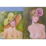 Two French School nude portraits, oil on board,