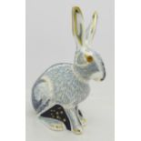 A Royal Crown Derby paperweight, Starlight Hare with gold stopper,
