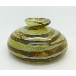 Michael Harris, signed, tortoiseshell design glass squat vase, also marked Isle of Wight,