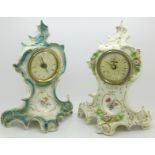 Two Sitzendorf ceramic mantel clocks with battery movements