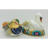 Two Royal Crown Derby paperweights, Swan and Duck,