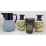 A pair of Lovatts Langley vases, a Lovatts Langley jug and a Royal Doulton commemorative cup,