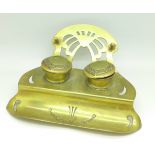 A brass Art Nouveau ink stand, marked Ges.