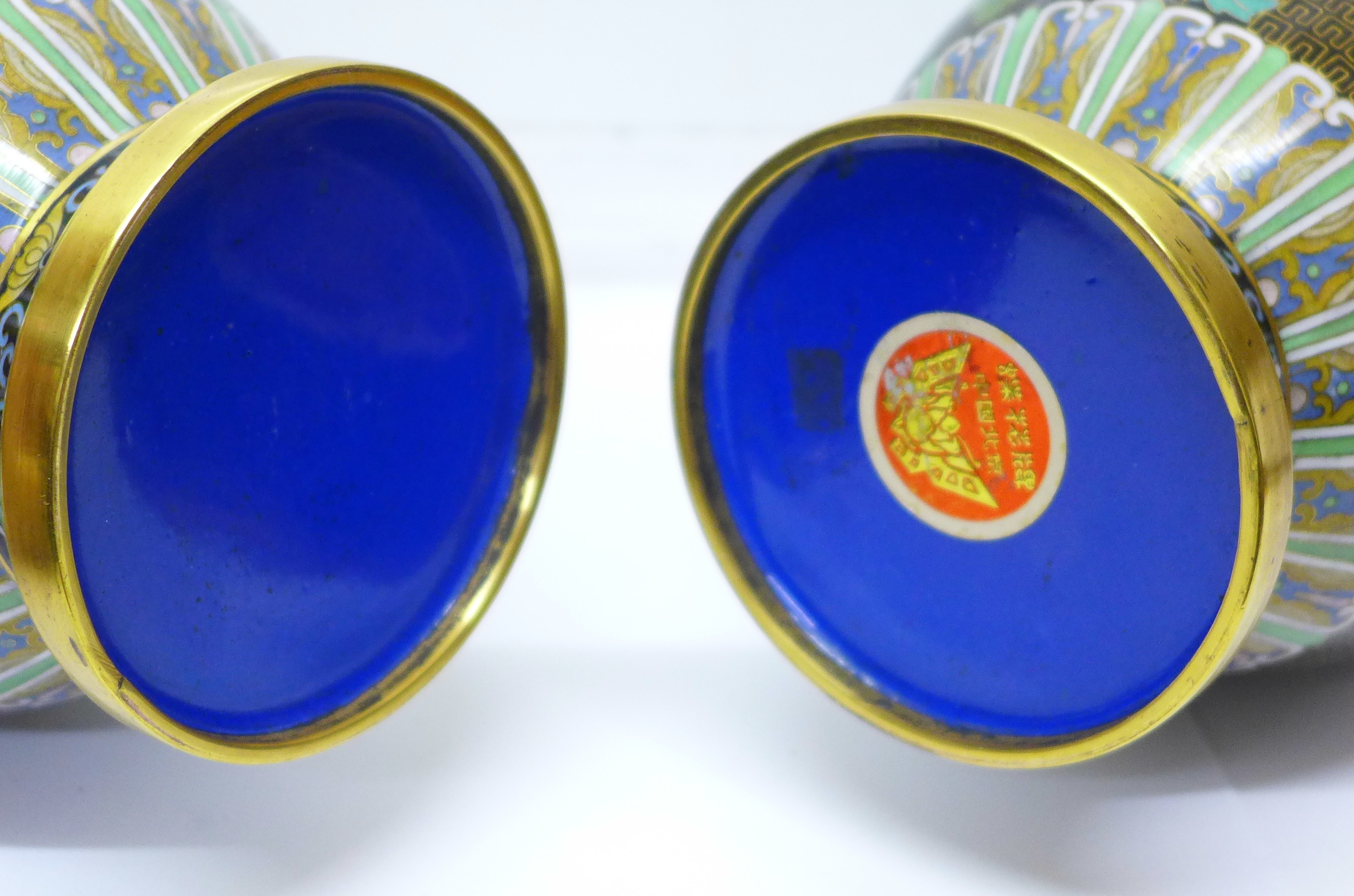 A pair of cloisonne vases, - Image 3 of 3