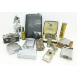 A collection of fifteen lighters including Anglia table lighter, a Japanese novelty camera lighter,