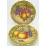 A pair of Royal Worcester hand painted plates, signed Freeman,