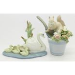 Two Lladro figures, 5722 Swans and a Squirrel,