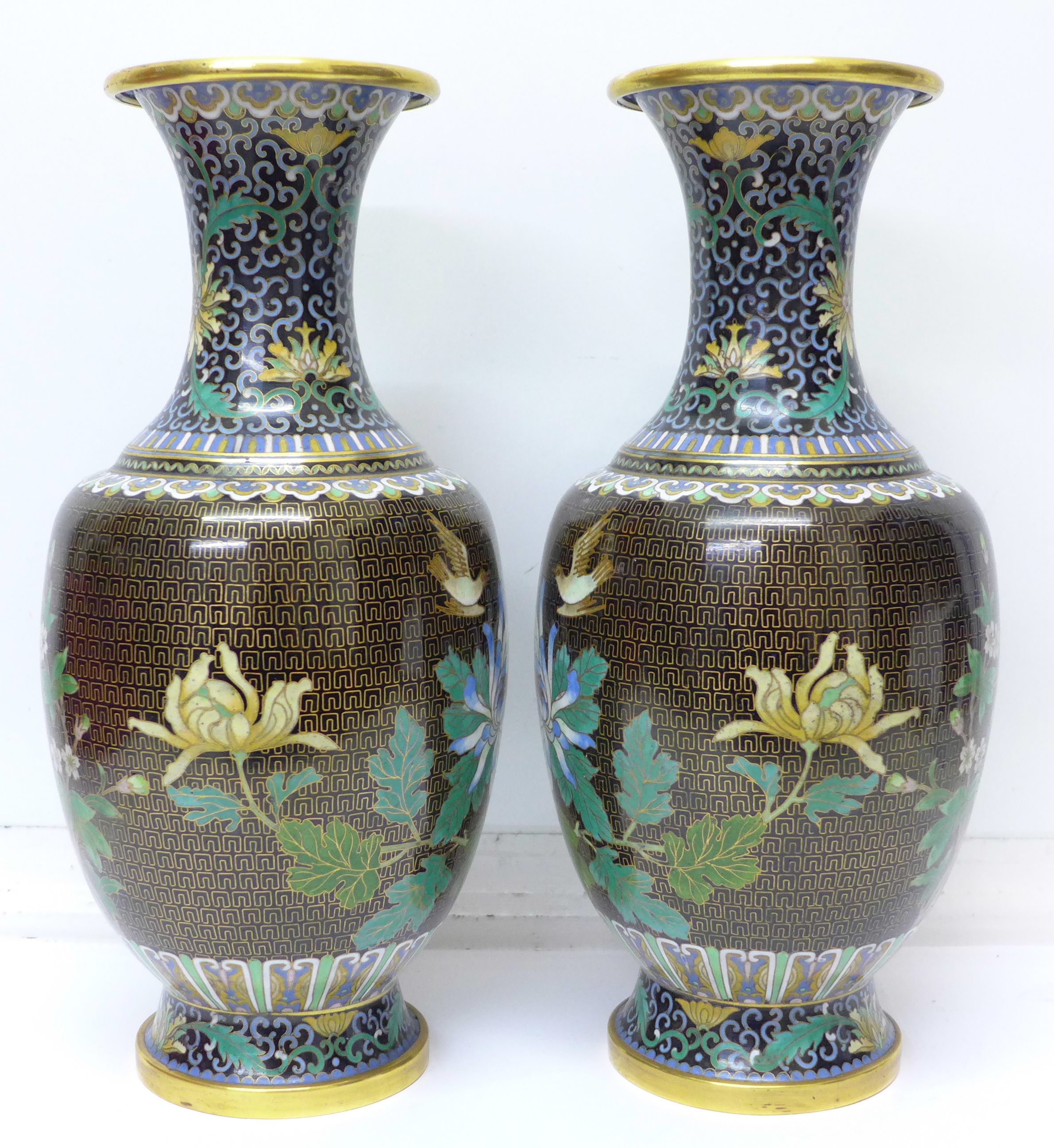 A pair of cloisonne vases, - Image 2 of 3