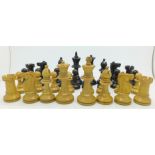 A set of chess pieces, height of King 92mm, weighted pieces,