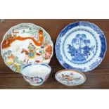 Three oriental plates and a bowl